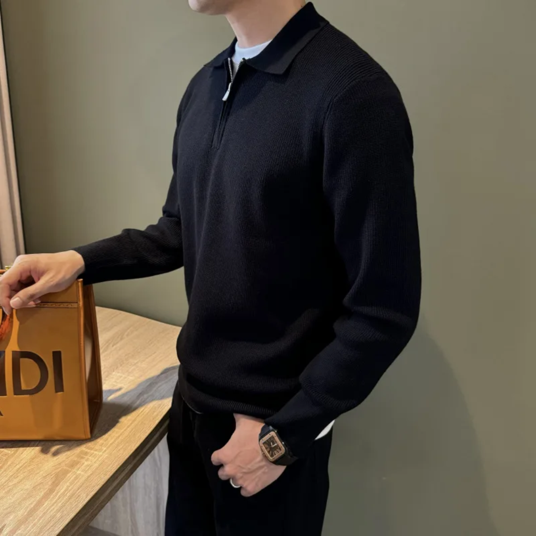 Icone™ PoloSweater: Afslappet Krave Strikket Polo Sweater