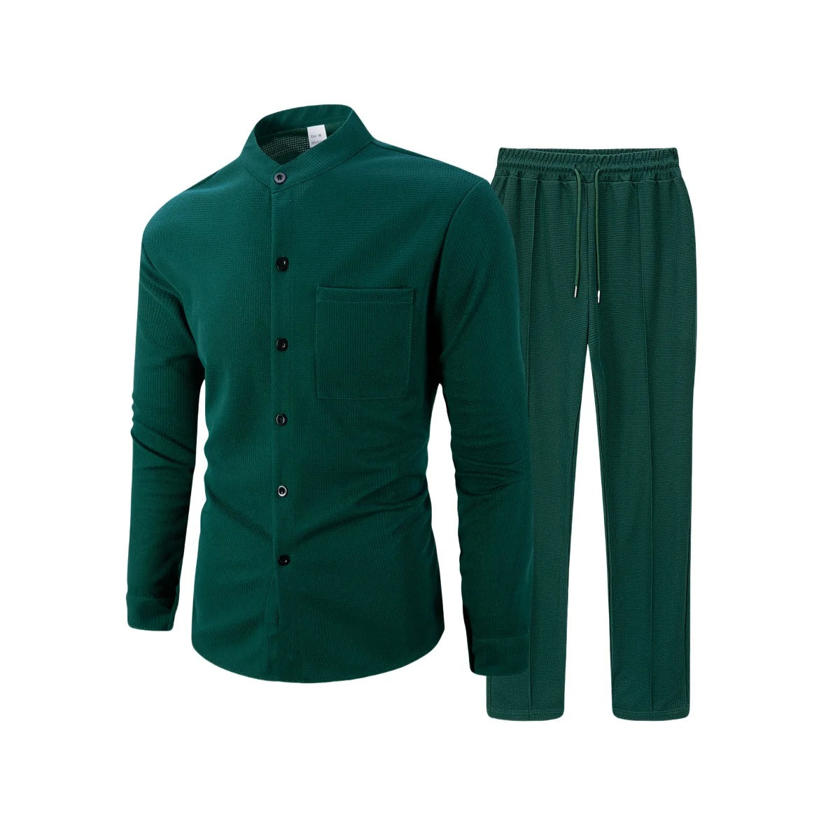 Icone™ WaffleSet: Mandens Elegante Behagelige Stilfulde Vaffelskjorte Og Bukser Sæt