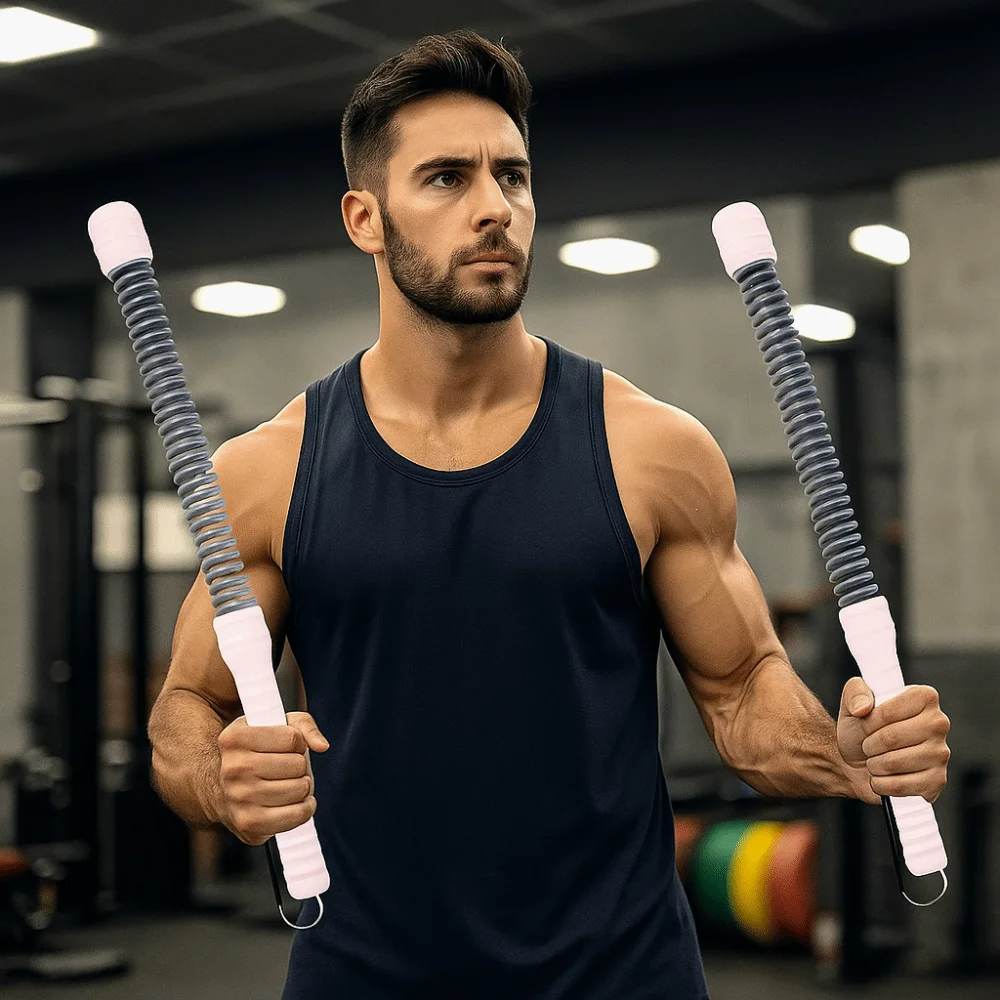 FitnessBar 1+1 GRATIS: Justerbar Fjeder Krop Træning Fitness Bar Træner