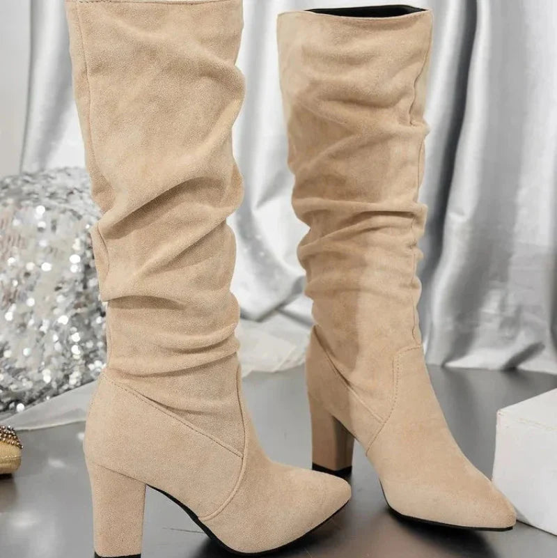 Happy™ StylishBoots - Kvinders Klassiske Ensfarvede Blokhæl Stilfulde Støvler
