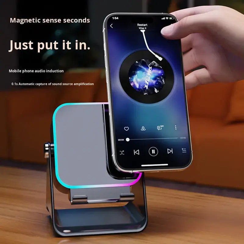 SoundCharge - Smart Bærbar Induktions Lyd Telefon Stand Oplader Og Højttaler