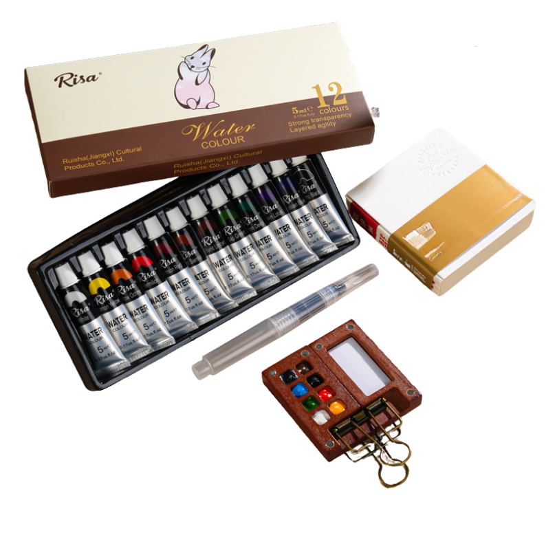 PaintPalette: Mini Træ Bærbar Kunstner Malepalette Kasse