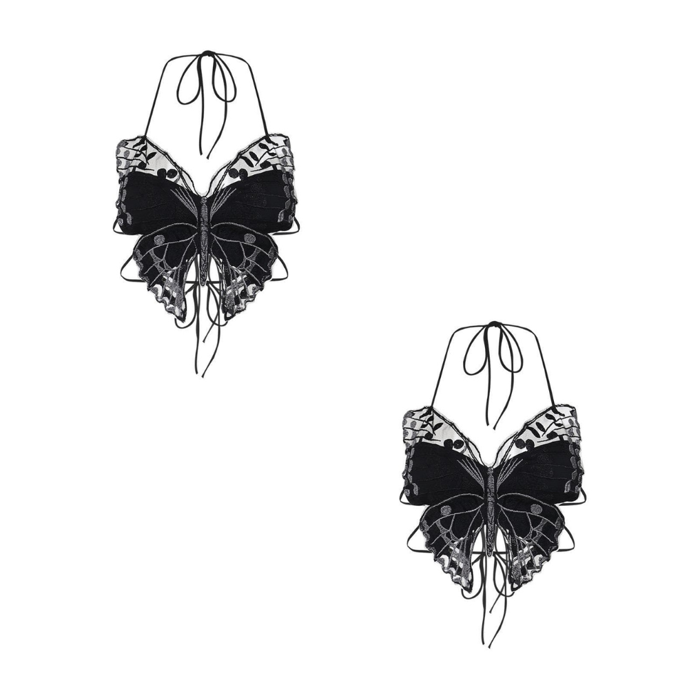 Icone™ ButterflyTop: Stilfuld Broderet Halter Rygløs Sommerfugle Top