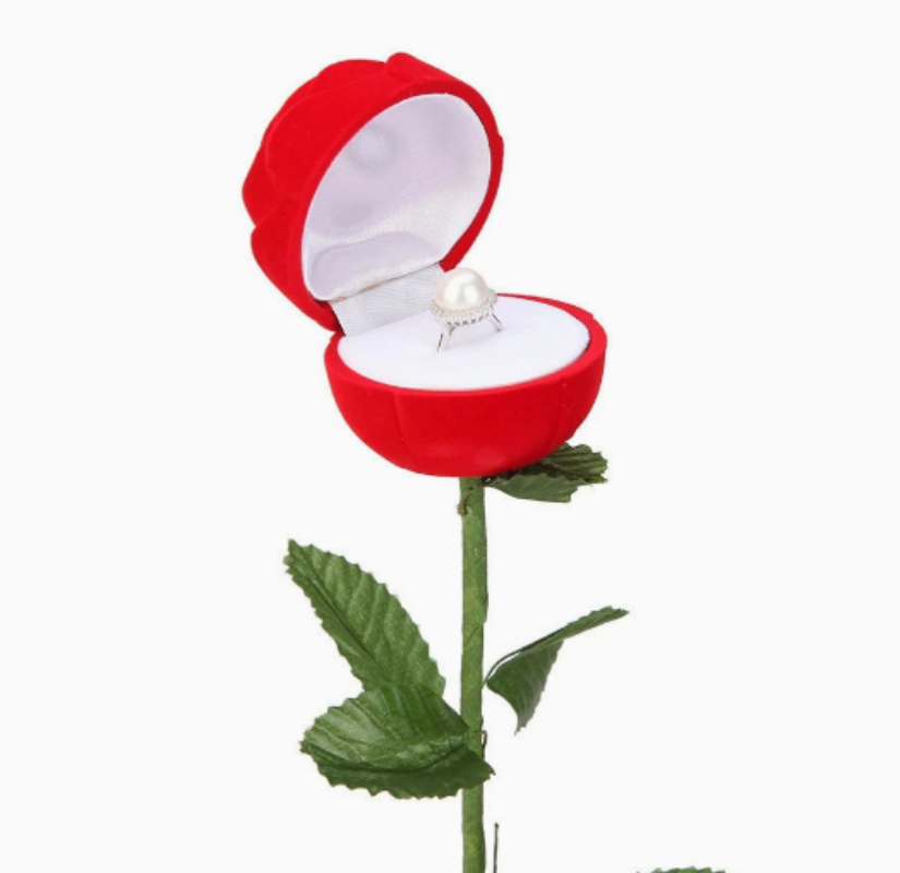 RingBox 1+1 GRATIS: Deluxe Romantisk Rød Rose Ringboks Holder