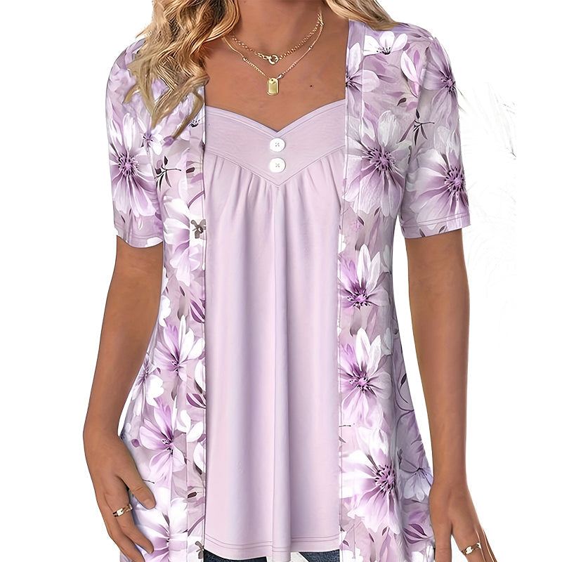Icone™ FloralTop: Kvinners Løs Og Behagelig Stilfull Blomstret Topp