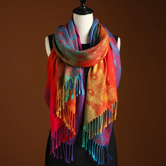 Icone™ ElegantScarf: Elegant Bohem Skjerf med Levende Farger og Dusker for Kvinner