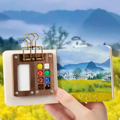 PaintPalette: Mini Træ Bærbar Kunstner Malepalette Kasse