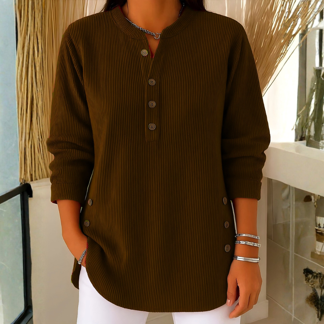 Icone™ CasualBlouse: Ensfarvet Stilig Knap Afslappetbluse