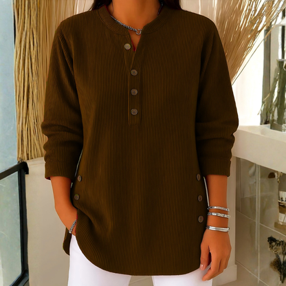 Icone™ CasualBlouse: Ensfarvet Stilig Knap Afslappetbluse