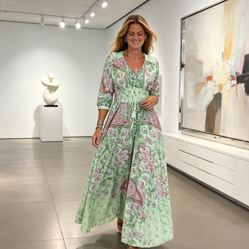 Icone™ LongDress: Elegant Komfortabel Blomstret V-Hals Lang Kjole