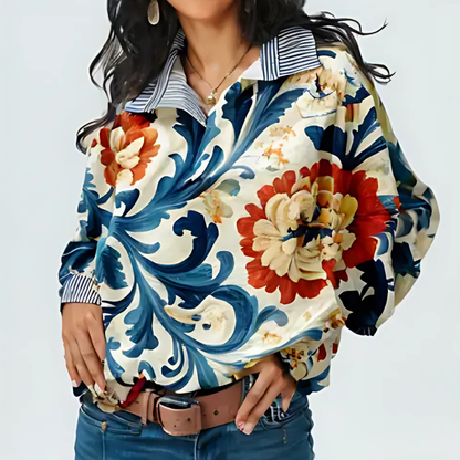 Icone™ FormalBlouse: Stilfull Langermet Unik Print Formell Bluse