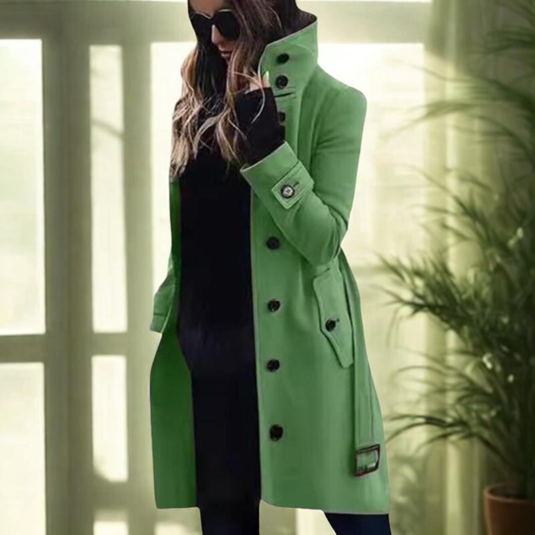 Icone™ StylishCoat: Alsidig Mid-Længde Højhalset Knappet Stilfuld Frakke