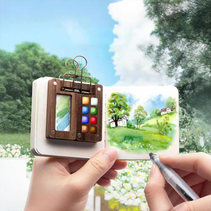 PaintPalette: Mini Træ Bærbar Kunstner Malepalette Kasse