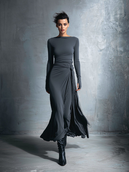 Icone™ MaxiDress: Side-Knude Slå-Om Slank-Pasform Premium Lang Maxi Kjole