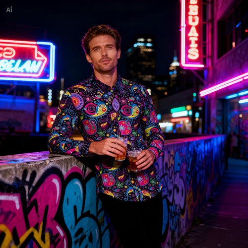Icone™ RetroPolo: Disco Nat Mænds Langærmet Vintage Retro Polo