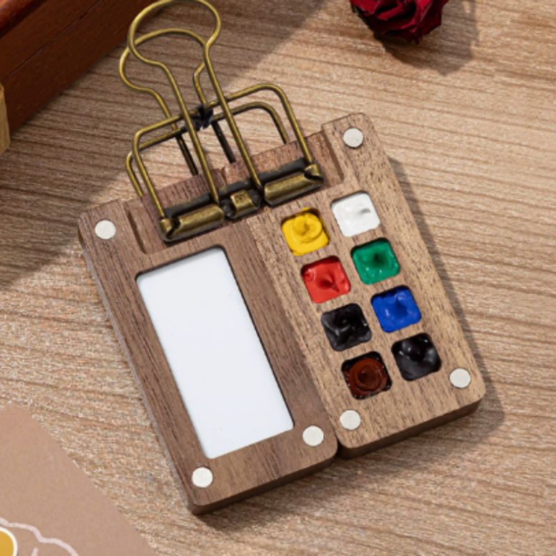 PaintPalette: Mini Træ Bærbar Kunstner Malepalette Kasse