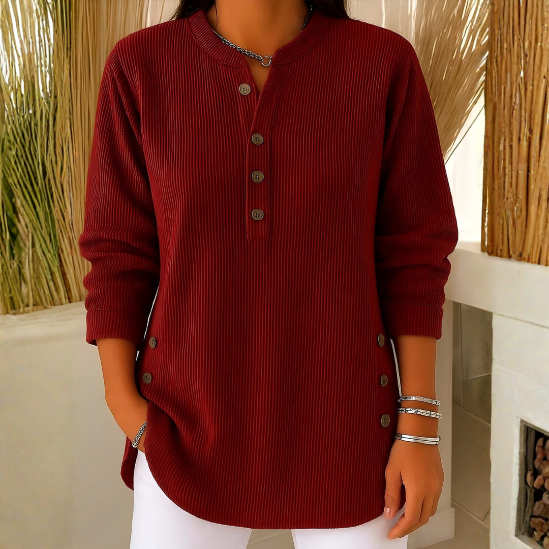 Icone™ CasualBlouse: Ensfarvet Stilig Knap Afslappetbluse