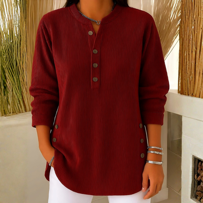 Icone™ CasualBlouse: Ensfarvet Stilig Knap Afslappetbluse