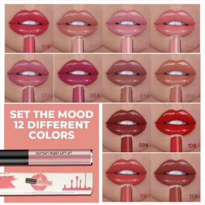 GlamGloss 6+6 GRATIS: Langtidsholdbar Cremeagtig Fugtgivende Glam Gloss Flydende Læbestift