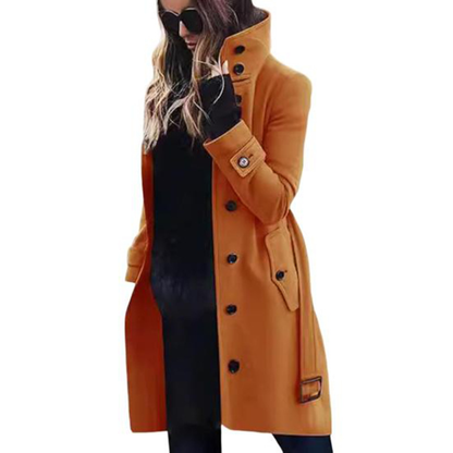 Icone™ StylishCoat: Alsidig Mid-Længde Højhalset Knappet Stilfuld Frakke