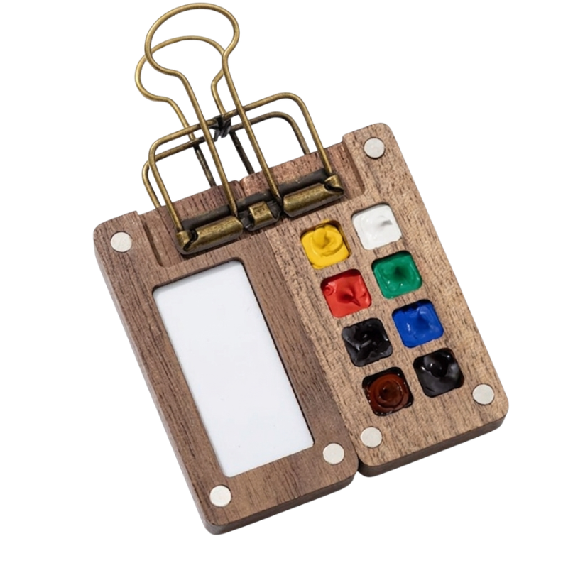 PaintPalette: Mini Træ Bærbar Kunstner Malepalette Kasse