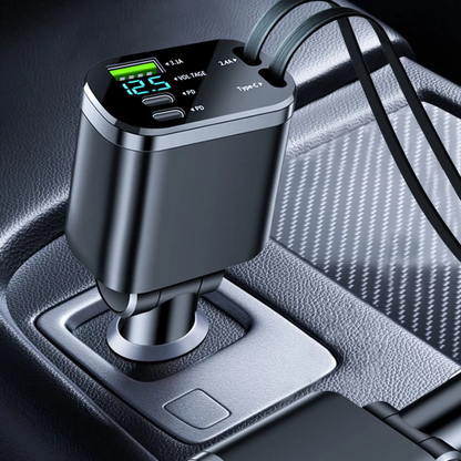 CarCharger: 5-i-1 Ladeport Uttrekkbar Kabel Rask Billader