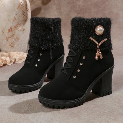 Happy™ CozyBoots: Kvinner Stilfulle Blokkhæler Koselige Støvler