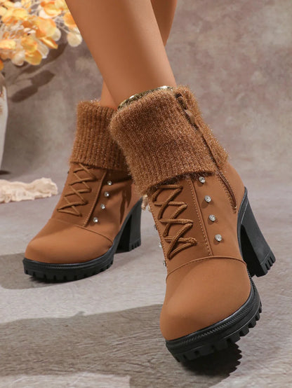 Happy™ CozyBoots: Kvinner Stilfulle Blokkhæler Koselige Støvler