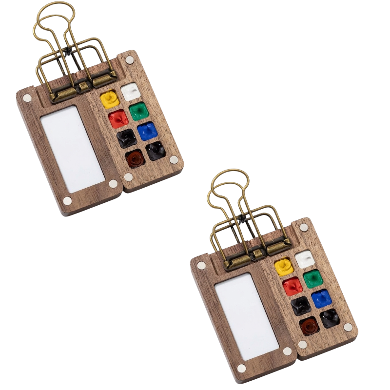 PaintPalette: Mini Træ Bærbar Kunstner Malepalette Kasse