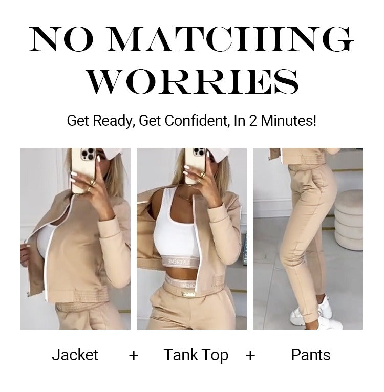Icone™ OutfitSet: Jakke, Tanktopp Og Bukser, Avslappet Sett For Kvinner