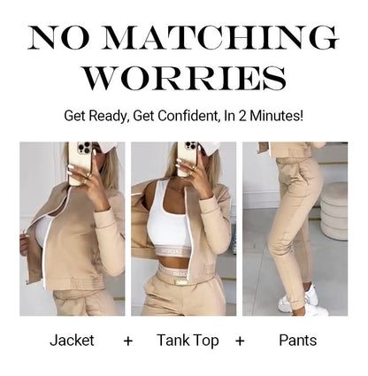 Icone™ OutfitSet: Jakke, Tanktopp Og Bukser, Avslappet Sett For Kvinner