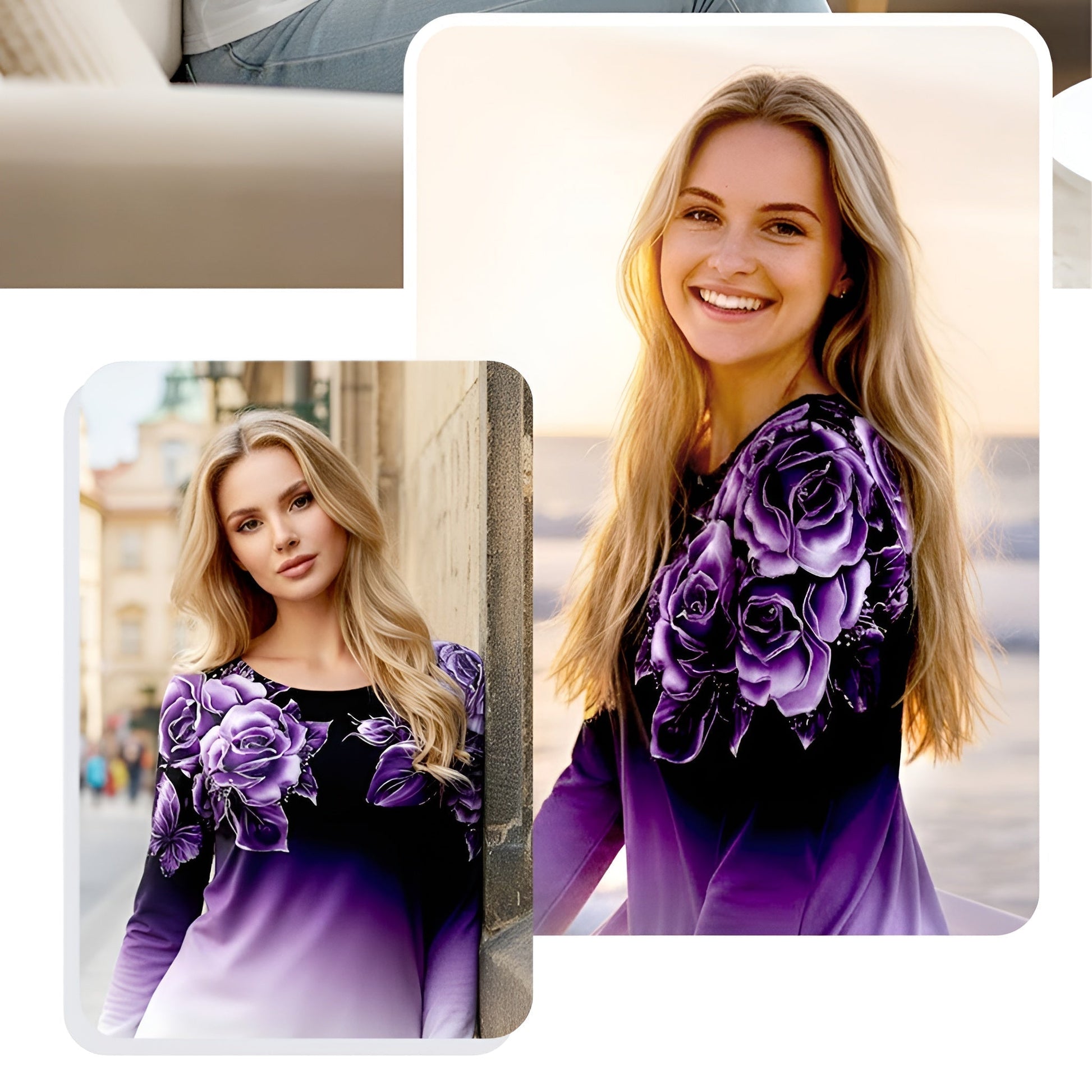Icone™ FloralLongsleeves: Dame Avslappet Komforttopp Rund Hals Blomstret Langermet