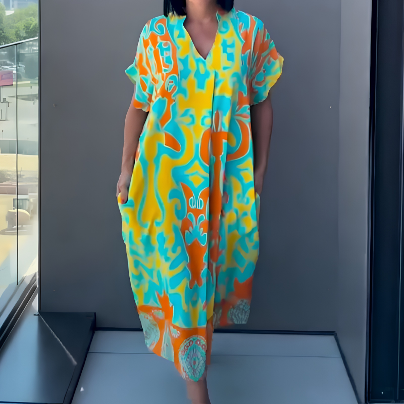 Icone™ RelaxedDress - Afslappet Løs Dybt V-Hals Behagelig Afslappet Kjole