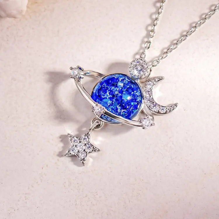 Jewelance™ MoonNecklace 1+1 GRATIS: Blå Planet Stjerne Måne Anheng Halskjede