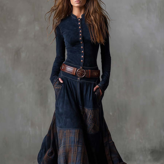 Icone™ ClassicDress: Luksus Retro Midjemarkert Vintage Patchwork Klassisk Kjole