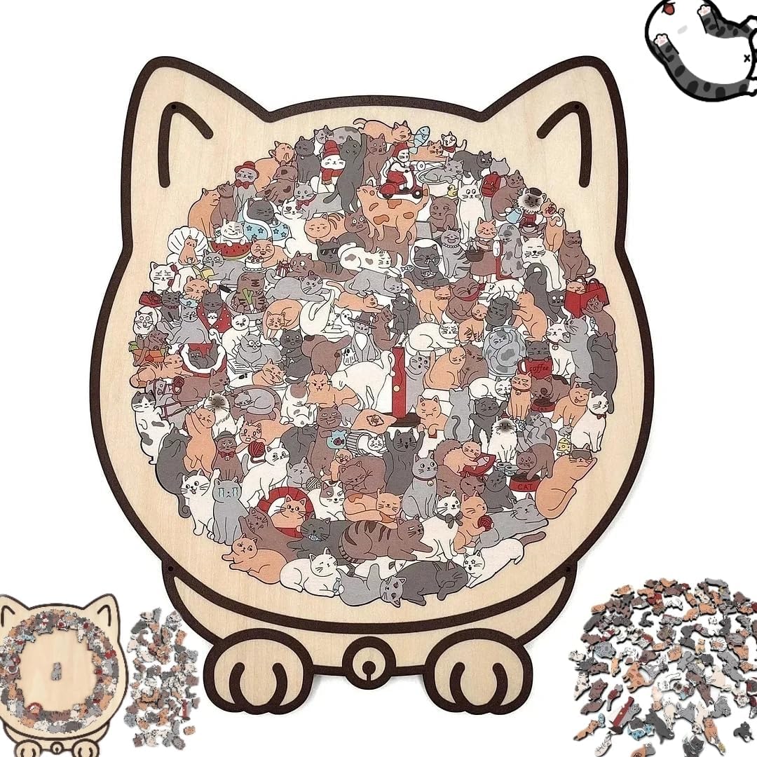 Kletshuts™CatPuzzle: Unikt Katt Puslespill i Fargerikt Tre