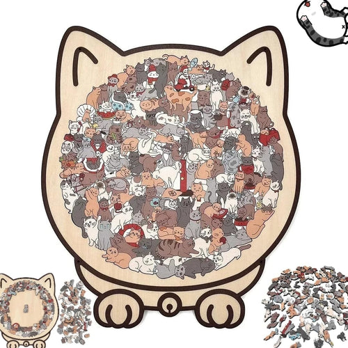 Kletshuts™CatPuzzle: Unikt Katt Puslespill i Fargerikt Tre
