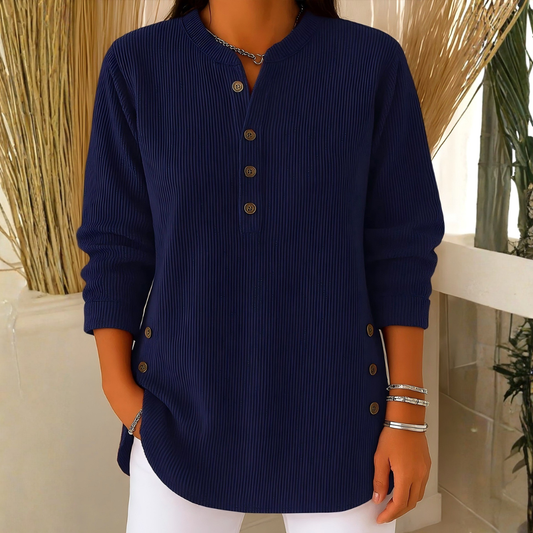 Icone™ CasualBluse: Ensfarget Stilig Knap Avslappetbluse