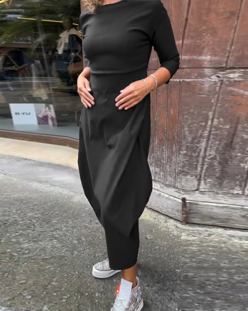 Icone™ SleekDress: Minimalistisk Lang Sleek Ærme Elegant Casual Fit Kjole