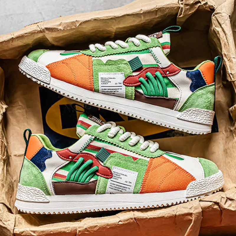 Happy™ PatchworkShoes: Mænd Stilfulde Streetwear Patchwork Sko
