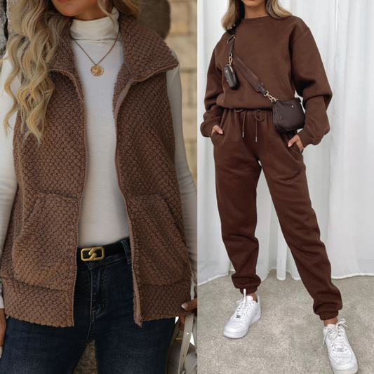 Icone™ ComfyChic: Premium Comfy Chic Bukser med Bred Bein 3-Delt Sett