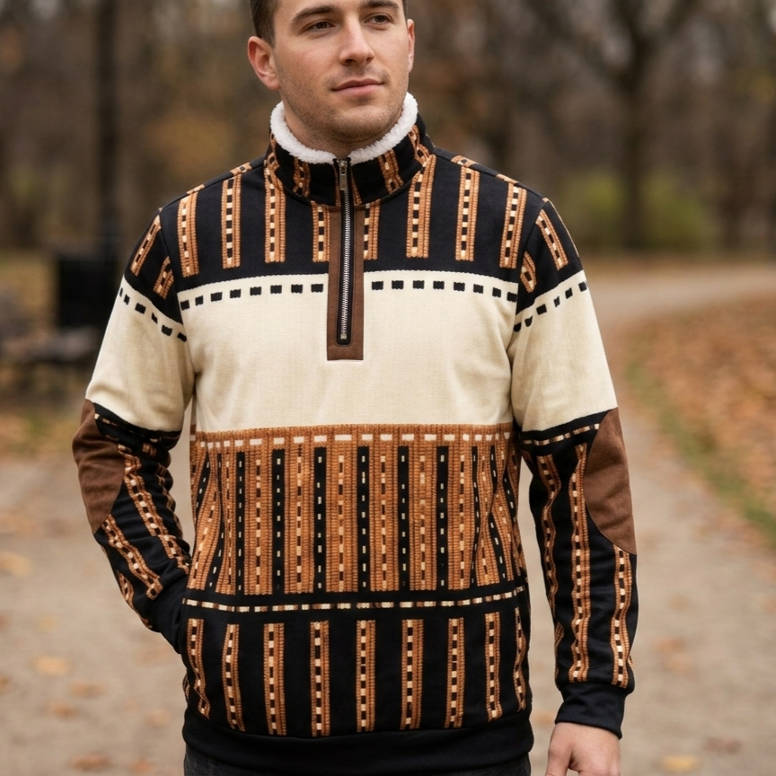 Icone™ RetroSweatshirt: Mænds Stilfulde Halv-Lynlås Stå-Krave Retro Sweatshirt