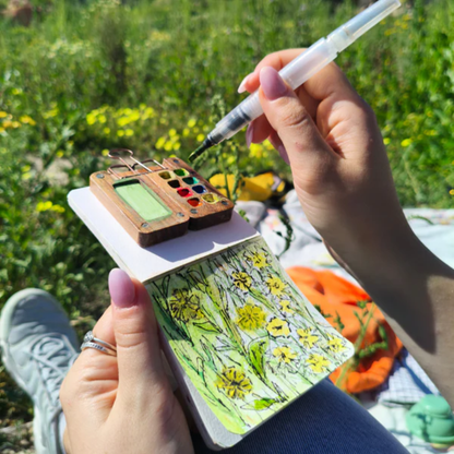 PaintPalette: Mini Træ Bærbar Kunstner Malepalette Kasse
