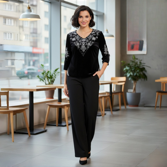 Icone™ SophisticatedSet: Avslappet Komfortabel Topp og Bukser Sofistikert Sett