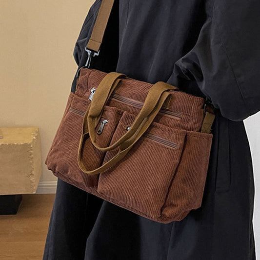 Icone™ CorduroyBag: Stor Kapasitet Unisex Vintage Stil Fløyelsveske