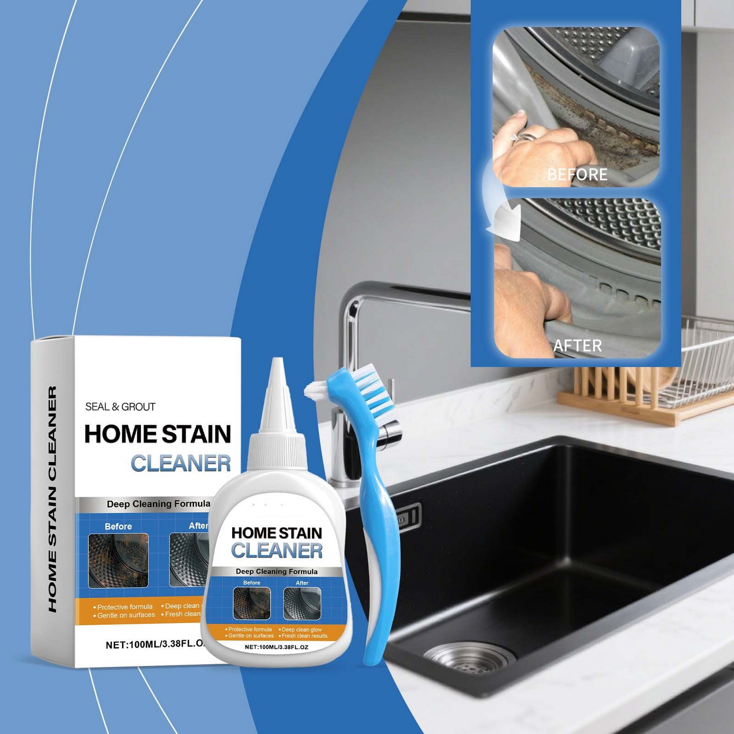 Cleaner Pro° StainSolution 1+1 GRATIS: Tung-Pligt Multi-Overflade Plet Løsning Med Skrubbe-Børste