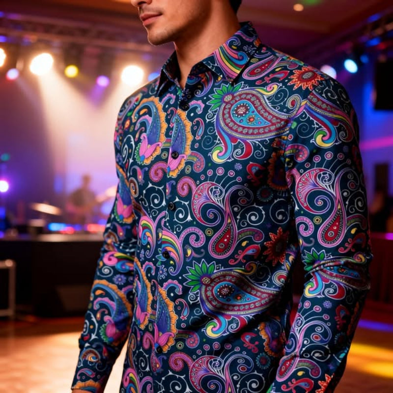 Icone™ RetroPolo: Disco Nat Mænds Langærmet Vintage Retro Polo