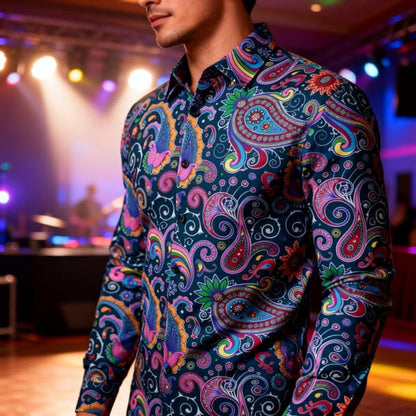 Icone™ RetroPolo: Disco Nat Mænds Langærmet Vintage Retro Polo