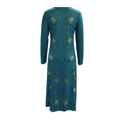 Icone™ VintageDress: Stilfuld Blomstret Print Tilfældig V-Hals Langærmet Vintage Kjole