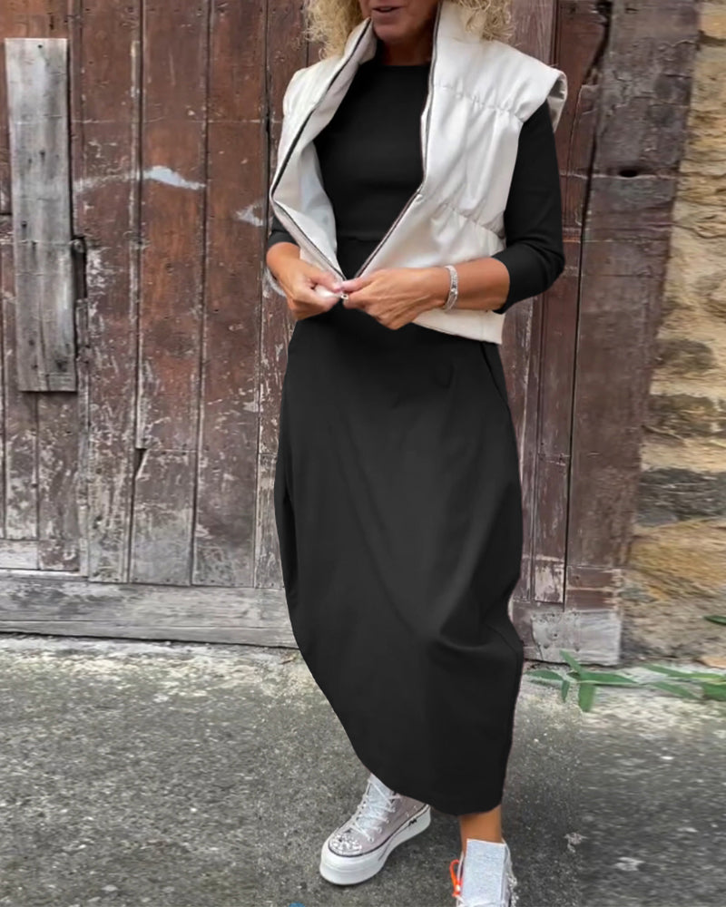 Icone™ SleekDress: Minimalistisk Lang Sleek Ærme Elegant Casual Fit Kjole